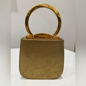 Vintage Ferragamo Gold Mini Bag Gancini Bracelet Handle Evening Bag Italy